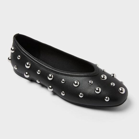 A New Day Shoes - Women’s Sammie Studded Ballet Flats with Memory Foam Insole – A New day Black 8